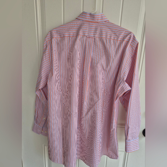 Men's long sleeve button down shirt. 17-33 Orange White Stripes - Picture 7 of 9